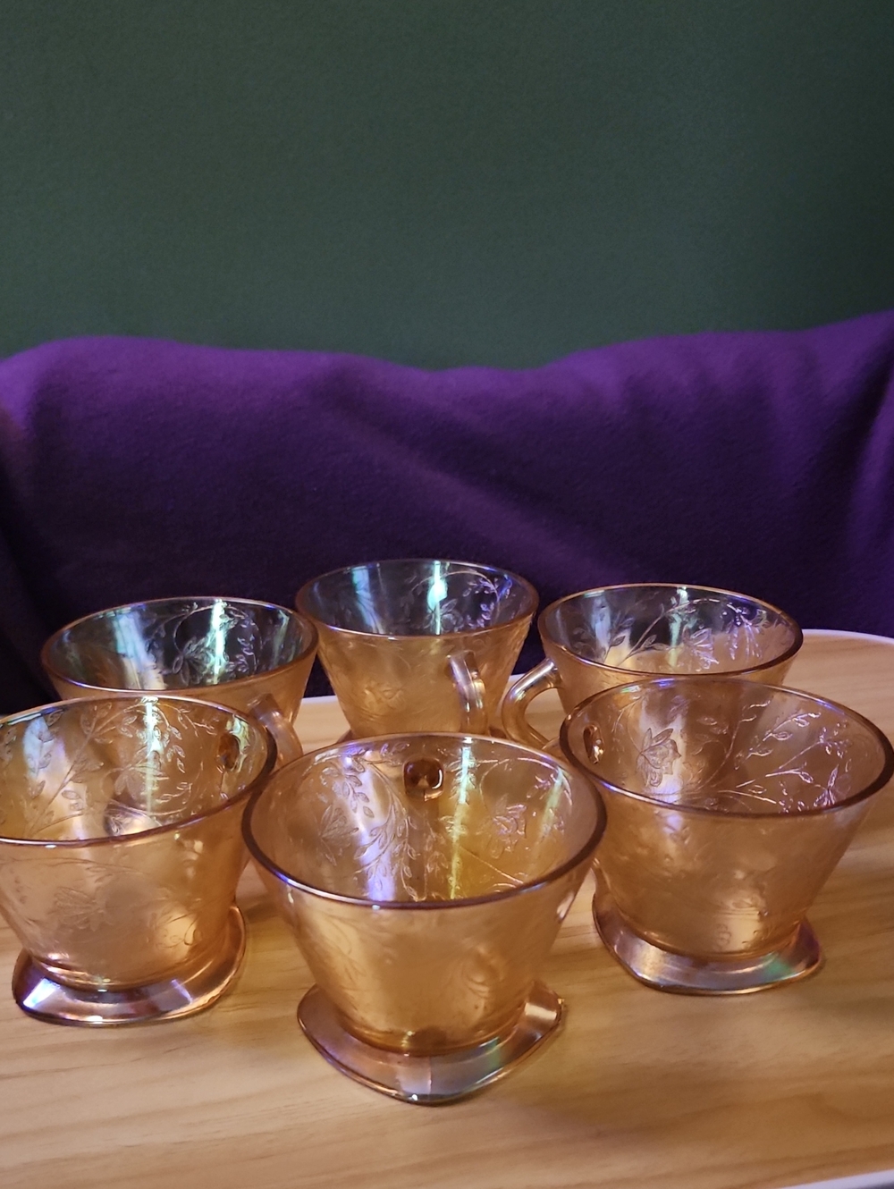 Vintage Jeannette Glass Floragold Louisa Marigold Sherbet Cups - Set of 6